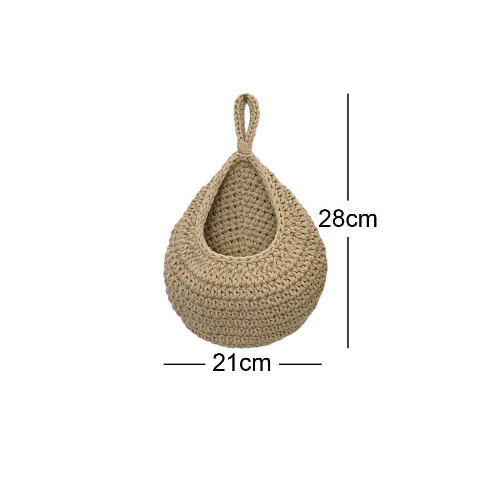 Wall-Mounted Vegetable Storage Fruit Basket Bird's Nest Wall Hanging Water Drop Net Bag Handmade Woven Cotton Rope Wall Hanging Bag for Home Use