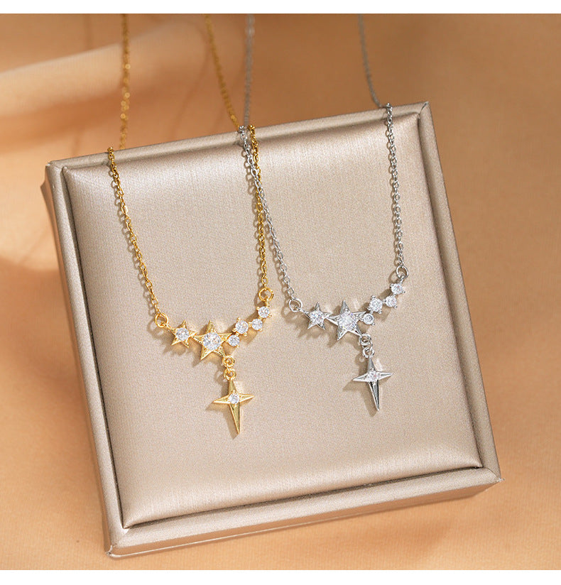 Elegant Inlaid Zircon Exquisite Titanium Steel Necklace for Women Fashionable Versatile Internet Celebrity Collarbone Chain Niche Light Luxury Jewelry