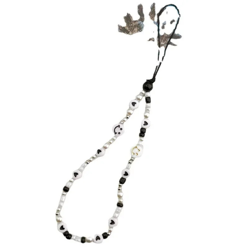 Fashion Charm Pearl Clay Beaded Mobile Phone Chain Acrylic Cartoon Phone Jewelry Women Girls Anti Lost Telephone Lanyard Hanging