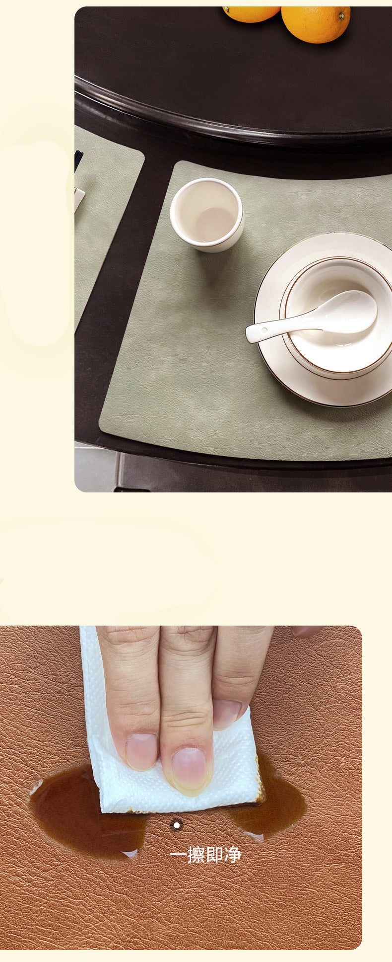 Chinese Style Household Leather Placemat Hotel Restaurant Fan-shaped Western Placemat European Cowhide Pattern Heat-resistant Dining Table Mat