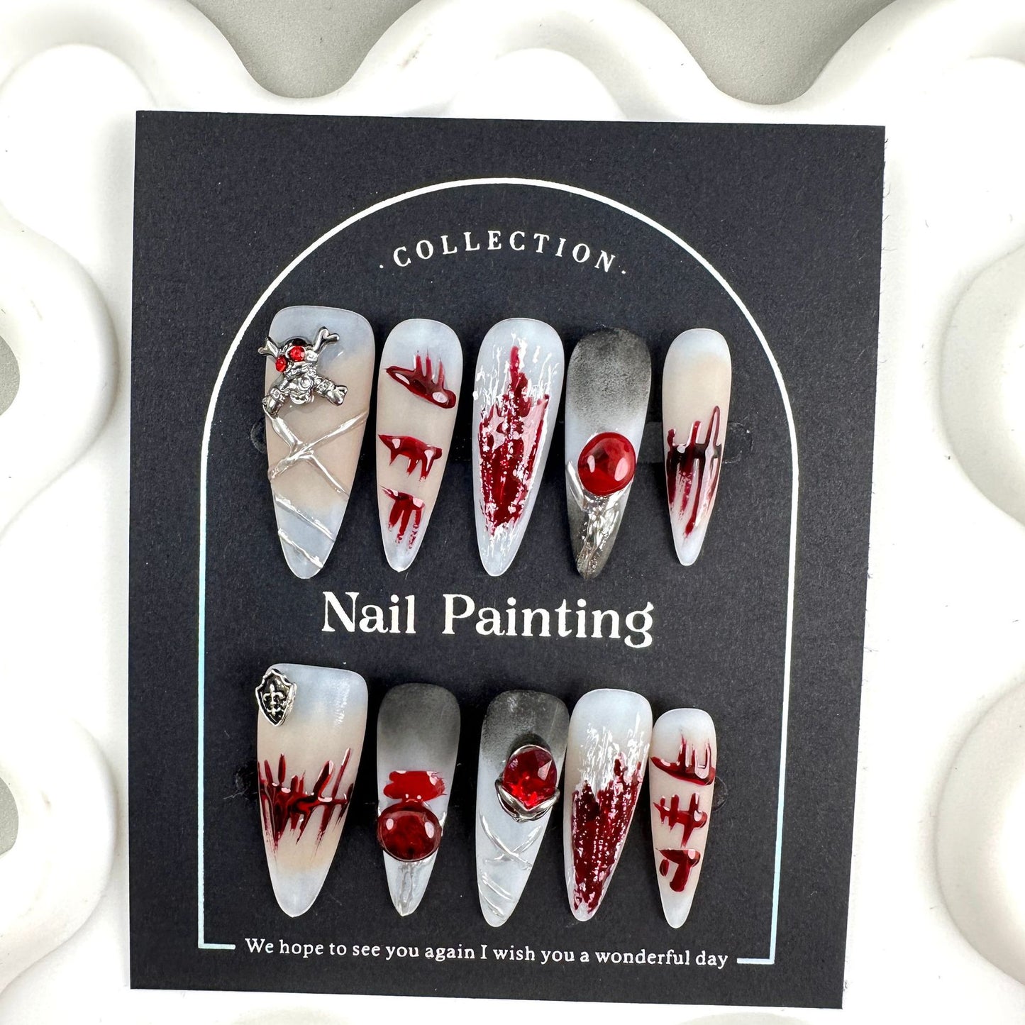 Halloween Style Exaggerated European and American Cross-Border Wearable Nail Tips High-End Summer Handmade Nail Stickers Hand-Painted