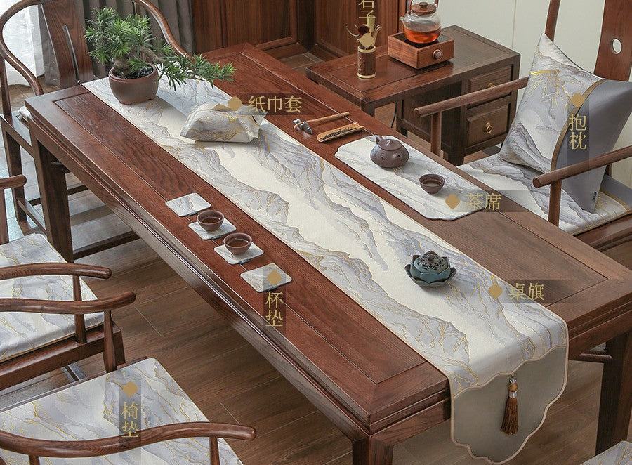 Luo Yi Jia New Chinese Zen Style Table Runner Tea Tablecloth Long Strip Light Luxury High-end Tea Mat Tea Table Mat Dining Table Runner