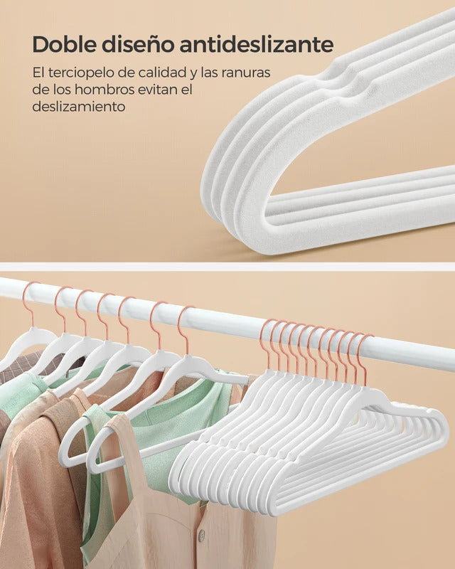 SONGMICSHOME Velvet Hangers 50 Pack, Non-Slip Hangers with Rose Gold-Colored Swivel Hooks, Slim Space-Saving Hangers