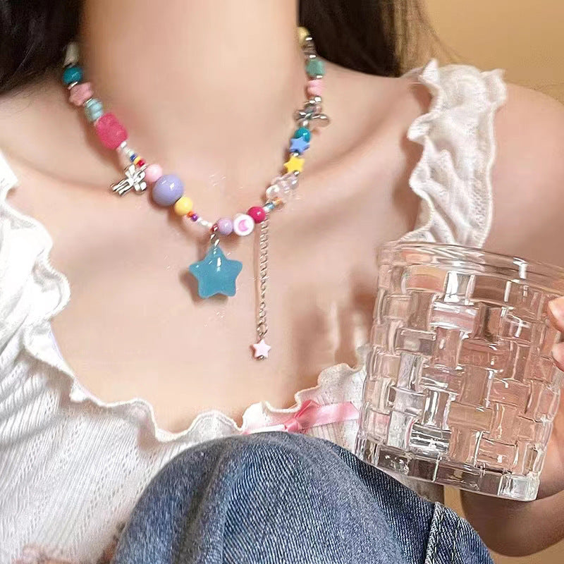Candy Color Dopamine Necklace for Women Versatile Niche Design Beaded Choker Chain Sweet Cool Girl Neck Chain Internet Celebrity Jewelry