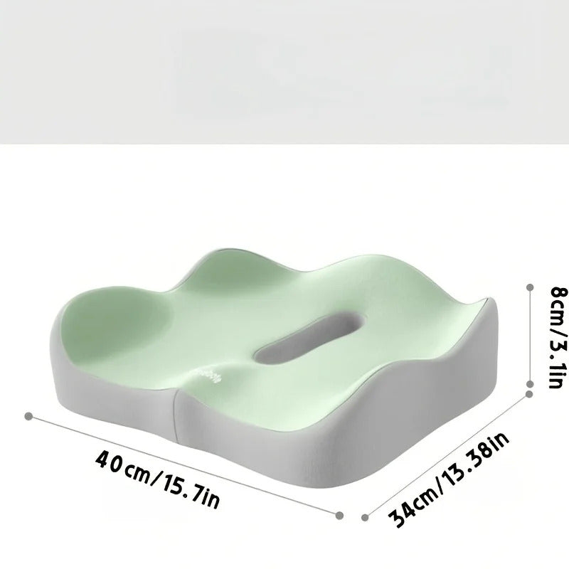 1pc Memory Foam Seat Cushion - 3D Ergonomic Support| Light Green & Grey, Washable Polyester, Car/Office Essentials
