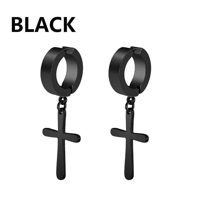 1 Pair Punk Stainless Steel Cross Stars Pendant Ear Clip No Piercing Earrings For Women Hiphop Fashion No ear hole Men Jewelry