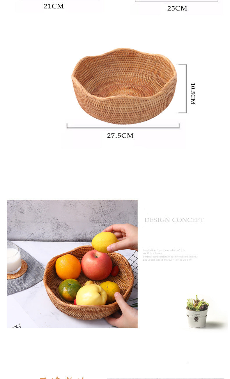 Rattan Handwoven Fruit and Vegetable Basket, Cookie Candy Bread Storage Basket, Living Room Desktop Organizer Storage Basket