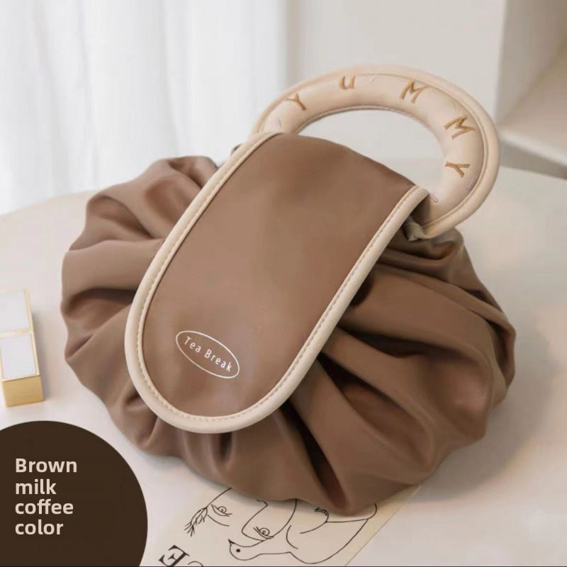 Lazy Makeup Bag for Women, Large Capacity Travel Storage Bag, Flat Drawstring Cosmetic Toiletry Bag for Men