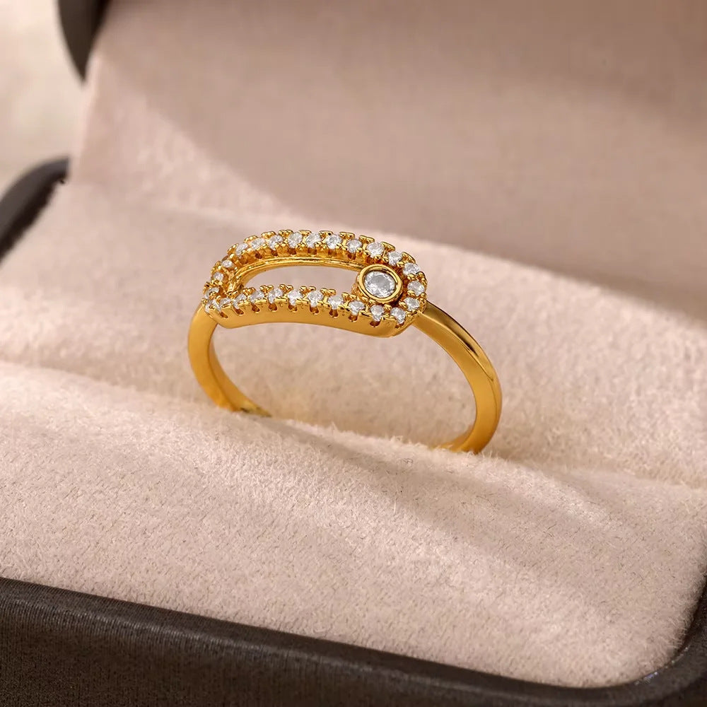 Hot Selling 18K Gold-Plated Full Diamond Titanium Steel Colorfast Open Ring Female Zircon Leaf Ring Female High Sense