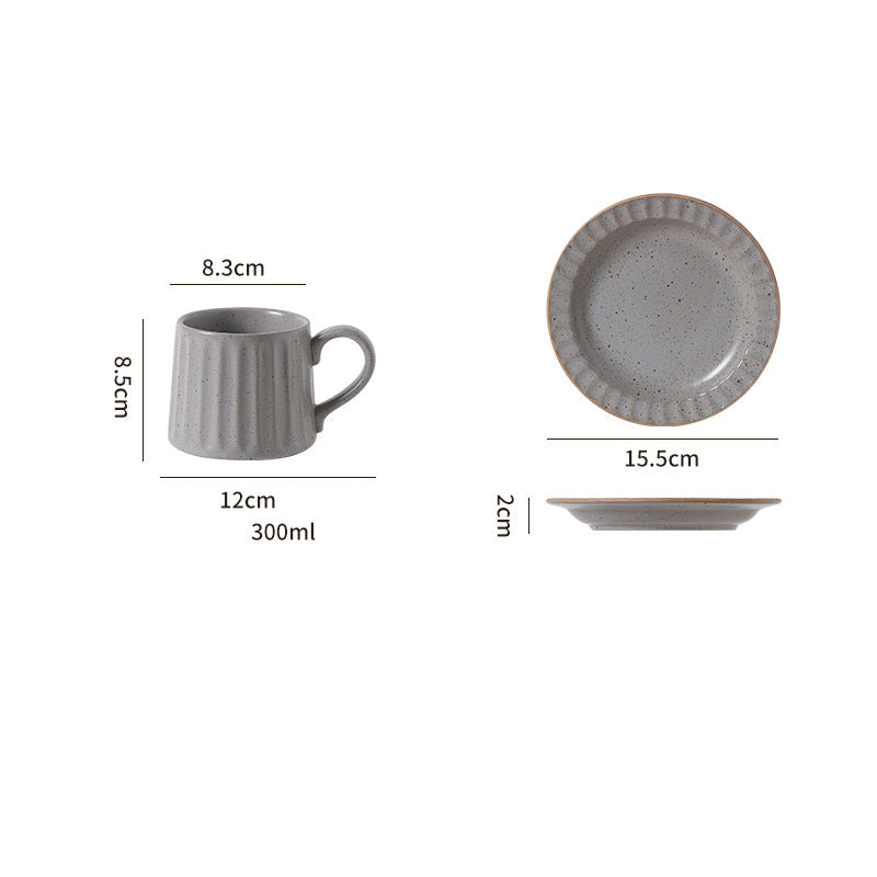 Japanese Retro Exquisite Afternoon Tea Latte Art Striped Coffee Cup and Saucer Ceramic Set Office Milk Breakfast Cup
