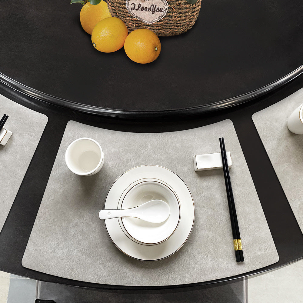 Chinese Style Household Leather Placemat Hotel Restaurant Fan-shaped Western Placemat European Cowhide Pattern Heat-resistant Dining Table Mat