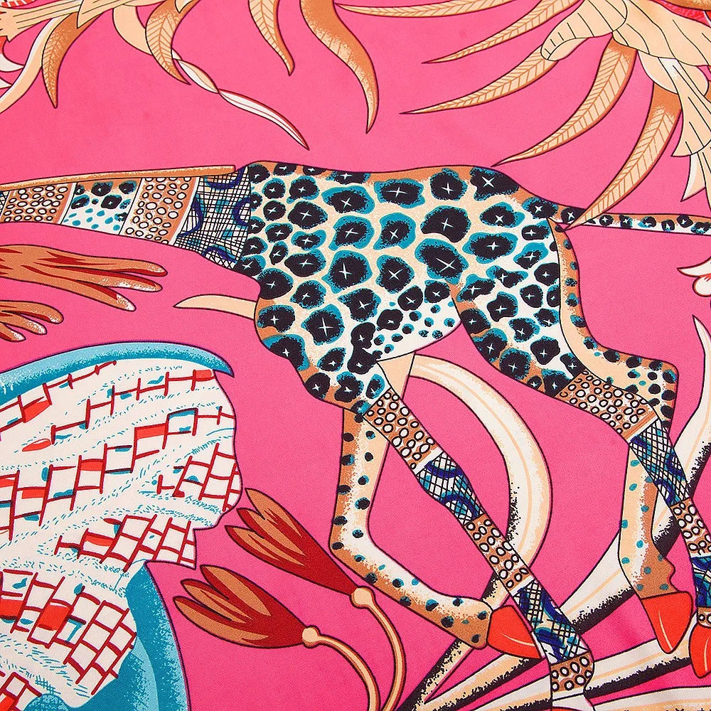 130x130CM Twill Silk Square Scarf Animals Print Women Scarves&Wrap Giraffe Neckerchief Spanish Large Bandana Neck Shawl Wraps
