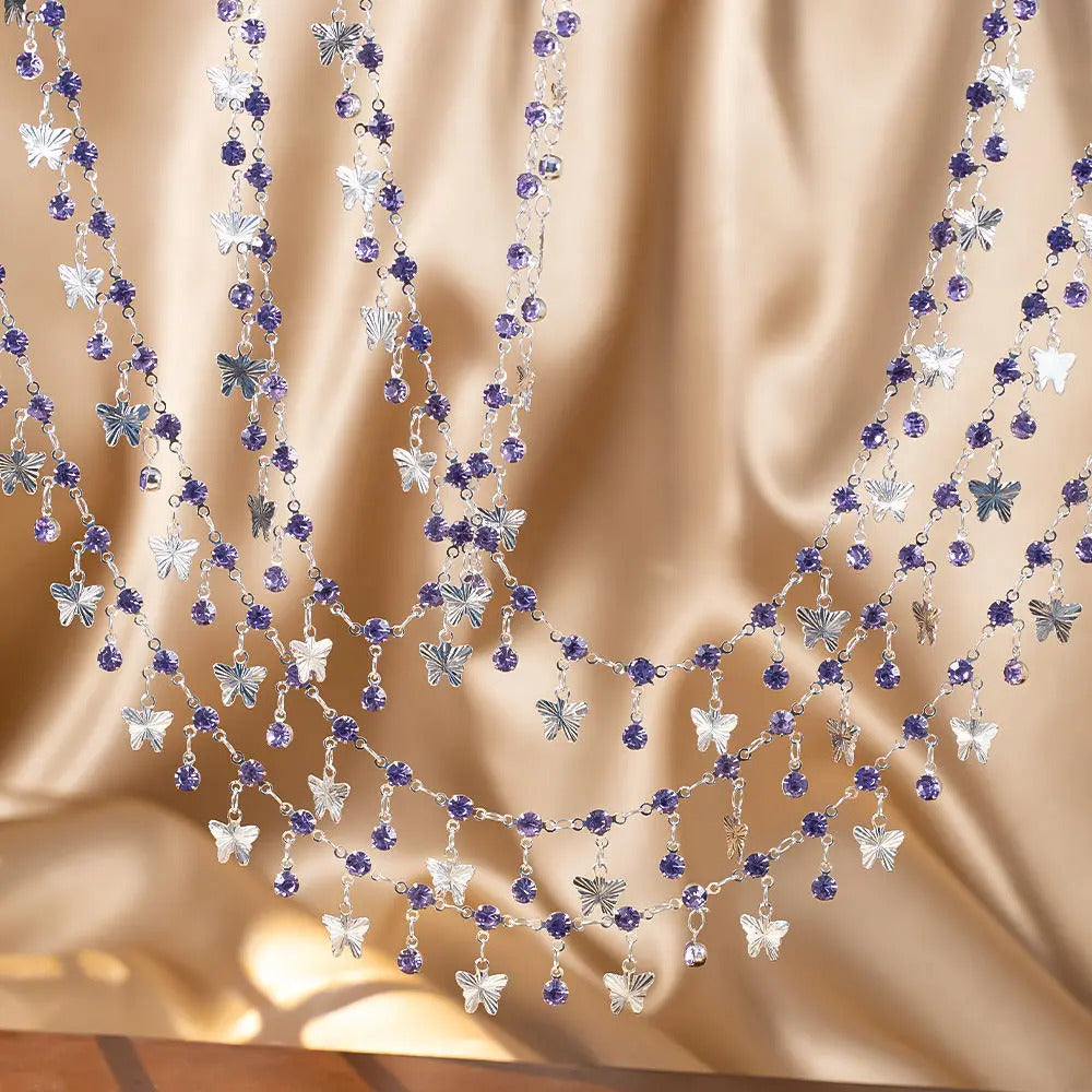 0.5/1M Purple Rhinestone Silver Color Butterfly Copper Chains Necklace Bracelets DIY Jewelry Making Clothing Tassels Accessories