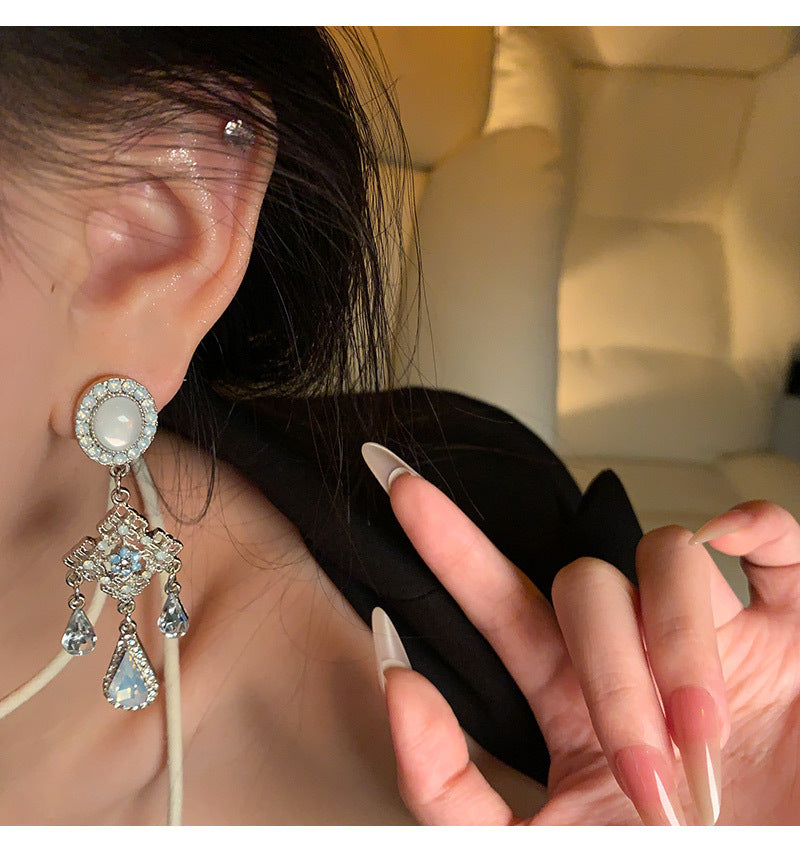 Ancient Style Color-Retaining Gold-Plated Imitation Jade Niche Design Retro Earrings Birthday Gift