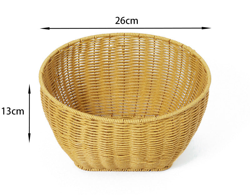 Fruit Plate Hand-Woven Japanese Bread Basket Steamed Bun Basket Living Room Household Storage Basket Rattan Double Ear Tray
