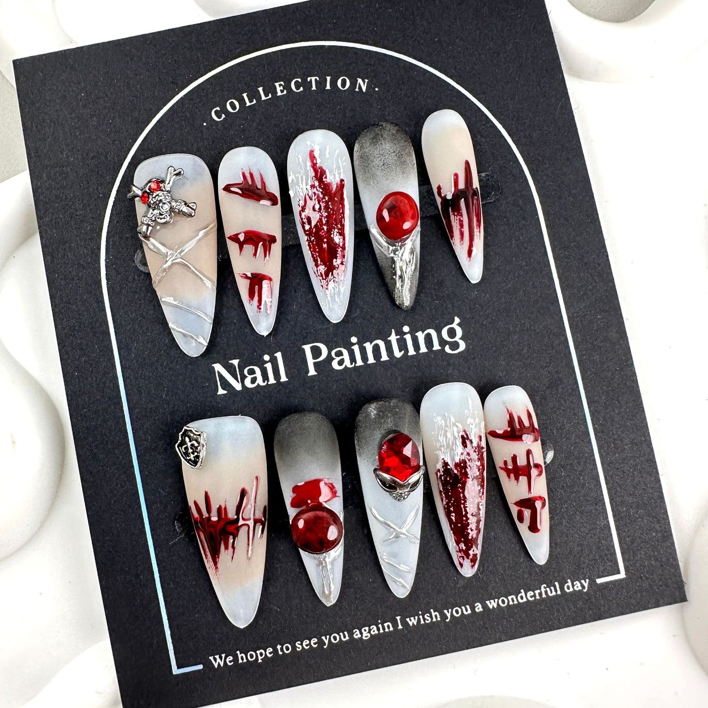Halloween Style Exaggerated European and American Cross-Border Wearable Nail Tips High-End Summer Handmade Nail Stickers Hand-Painted