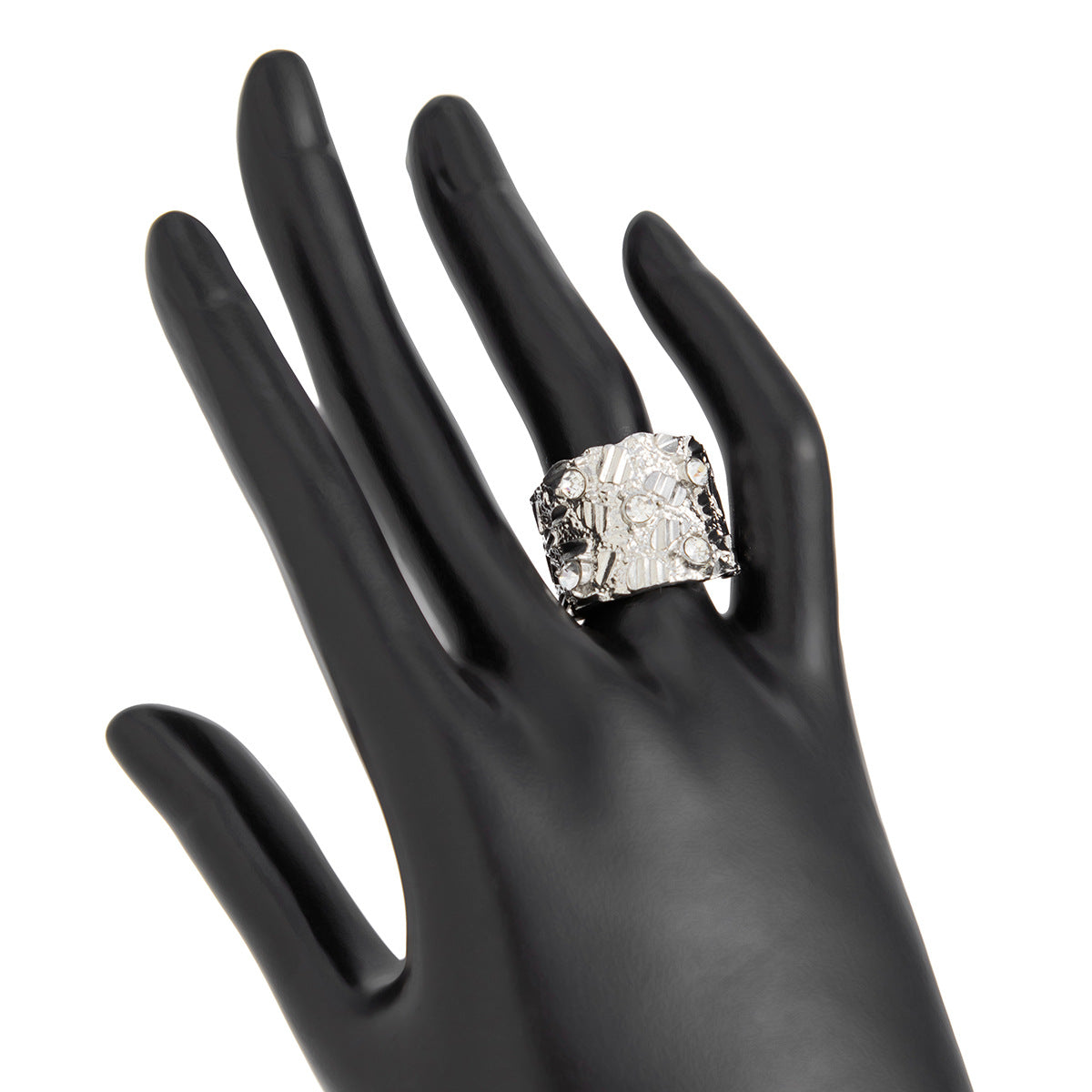 Fashionable Hollow Inlaid Irregular Ring Vintage Alloy Wrinkled Ring Set