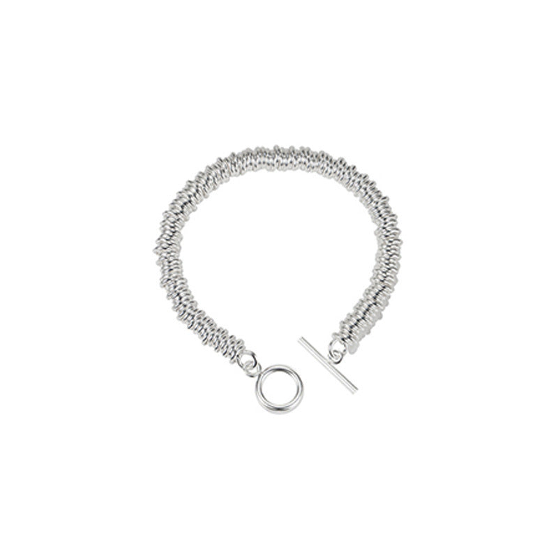 S925 Sterling Silver Heavy Craft Plain Silver Large Circle Bracelet Fashionable Elegant Personality OT Buckle Thick Chain Bracelet