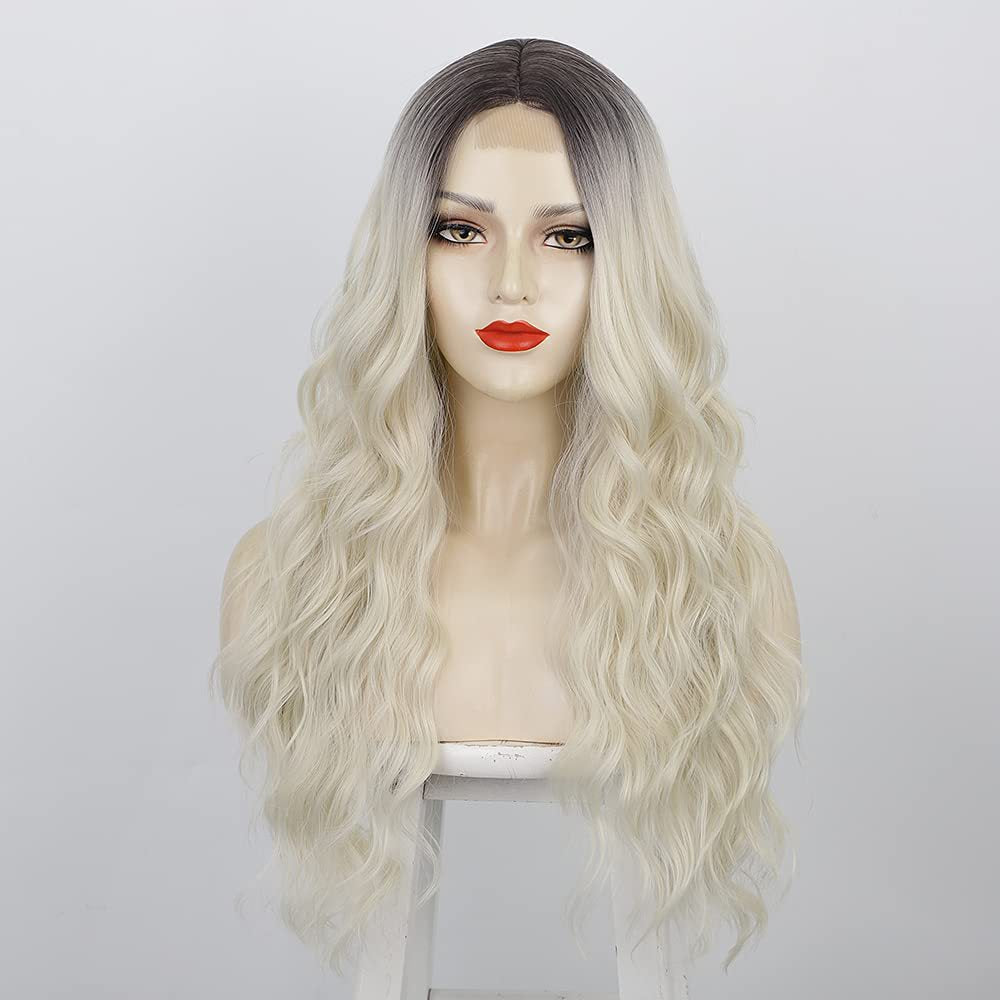 Xuchang European and American Style Wig for Women, Front Lace Wig, Middle Part, Small Lace, Highlighted Long Curly Hair, Synthetic Fiber Wig, Export Wigs