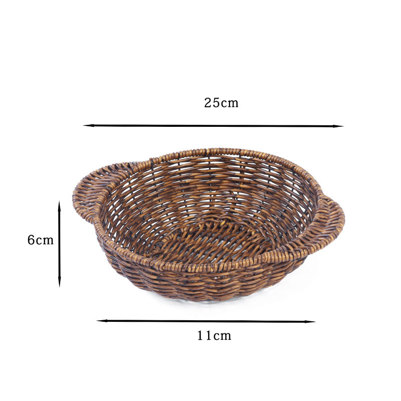 Fruit Plate Hand-Woven Japanese Bread Basket Steamed Bun Basket Living Room Household Storage Basket Rattan Double Ear Tray