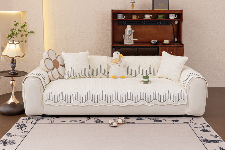 Cream Style Sofa Cushion 2025 New Model All-Season Non-Slip Seat Cushion Light Luxury High-End Genuine Leather Sofa Cover Cloth