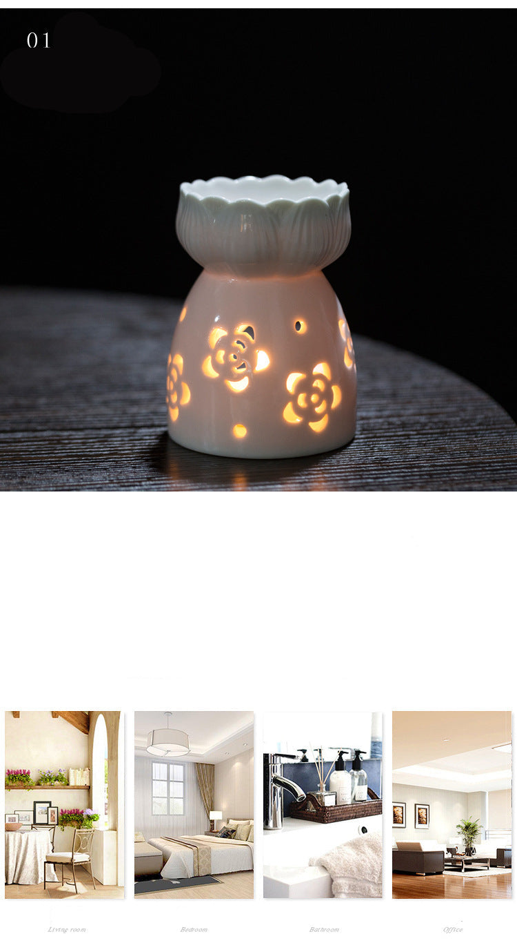 Multi-Flower Hollow Cute Version Small Porcelain Candle Essential Oil Aromatherapy Burner Ceramic Aromatherapy Lamp