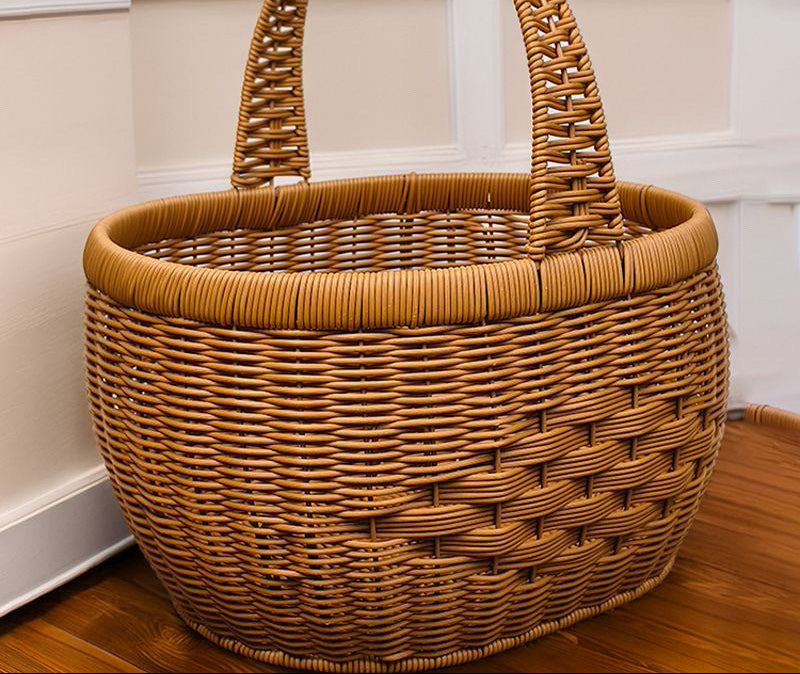 New Handmade Rattan Woven Fruit Basket Shopping Basket Cabas Egg Portable Vegetable Basket Storage Picking Picnic