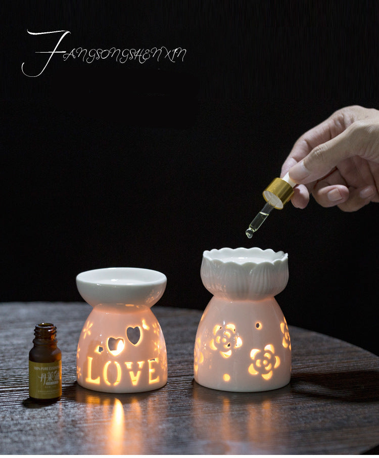 Multi-Flower Hollow Cute Version Small Porcelain Candle Essential Oil Aromatherapy Burner Ceramic Aromatherapy Lamp