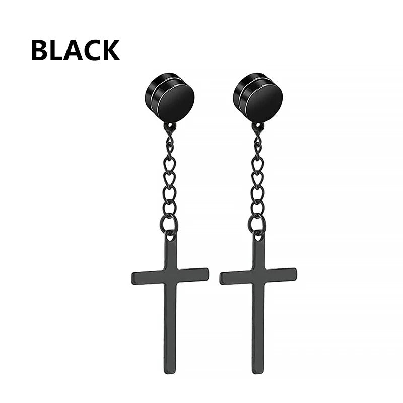 1 Pair Punk Stainless Steel Cross Stars Pendant Ear Clip No Piercing Earrings For Women Hiphop Fashion No ear hole Men Jewelry