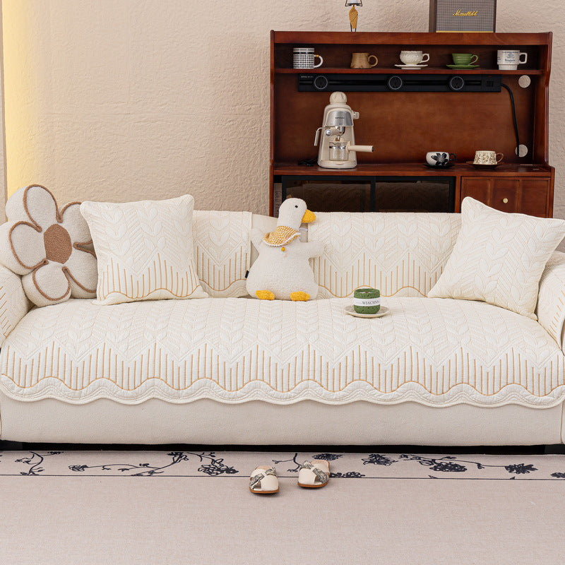 Cream Style Sofa Cushion 2025 New Model All-Season Non-Slip Seat Cushion Light Luxury High-End Genuine Leather Sofa Cover Cloth