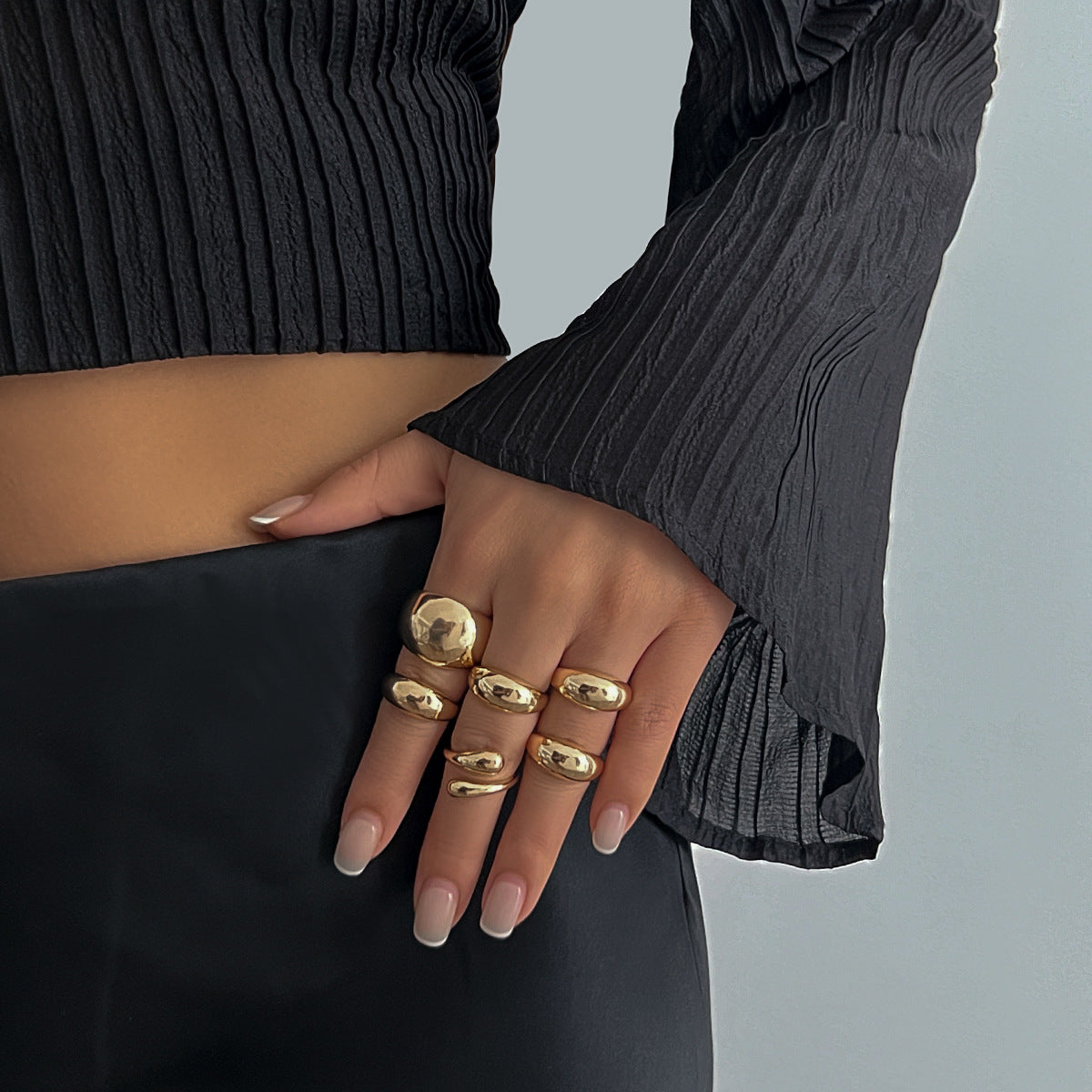 Ins Minimalist Style Trendy Exaggerated Mirror Versatile Ring Personality Alloy Hugging Ring