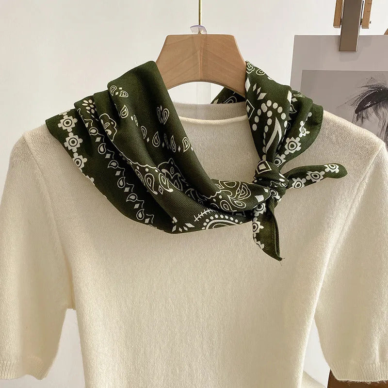 Spring/Summer 70cm Cashew Print Square Scarf Women’s Breathable Imitation Silk Bandanna Luxury Female Neckerchief Fashion Hijab