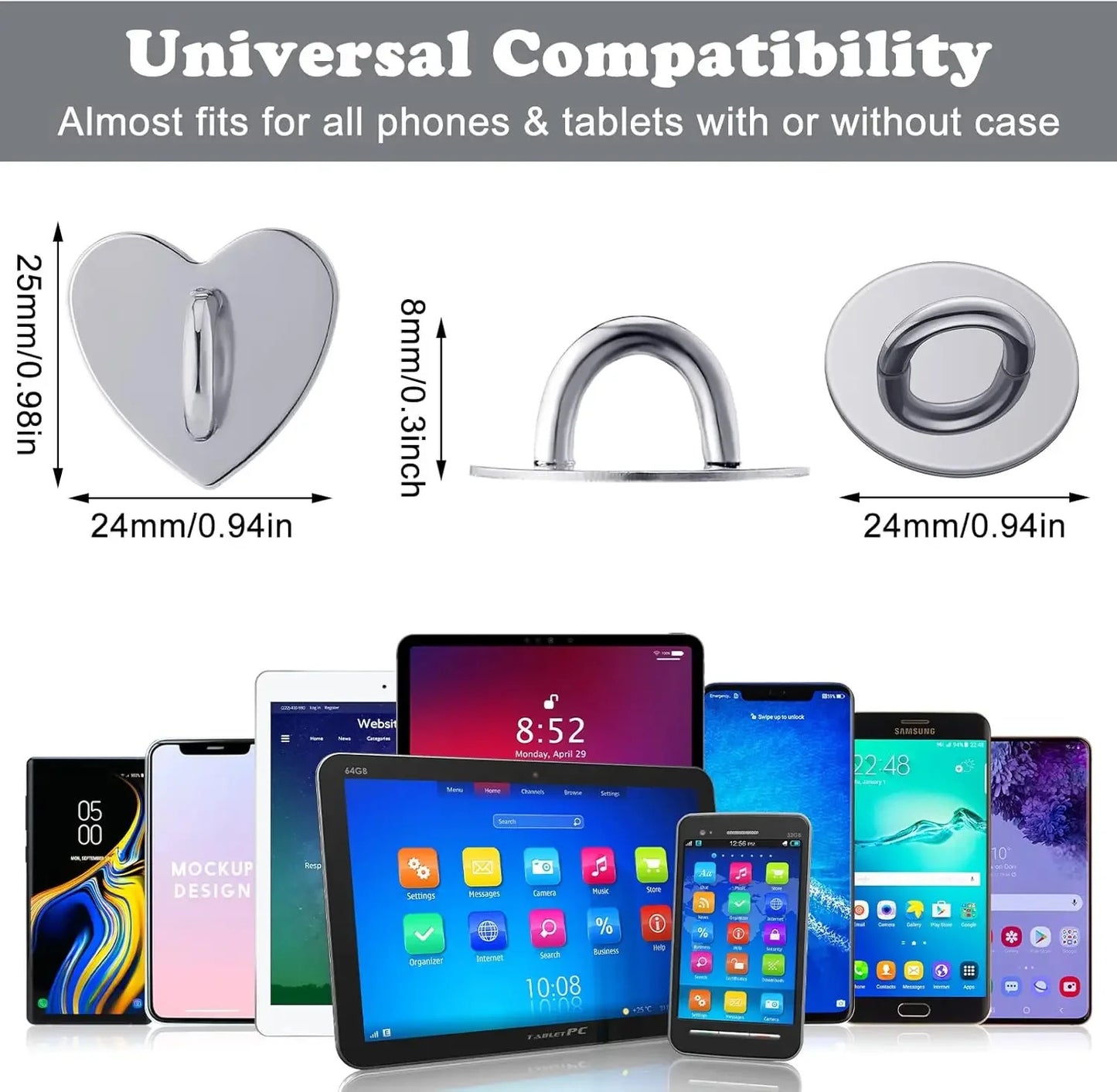 Mini Kawaii Adhesive Metal Heart Phone Charm Holder Cute Phone Case Finger Ring Stand Hooks Buckle DIY Charms Clasp For iPhone