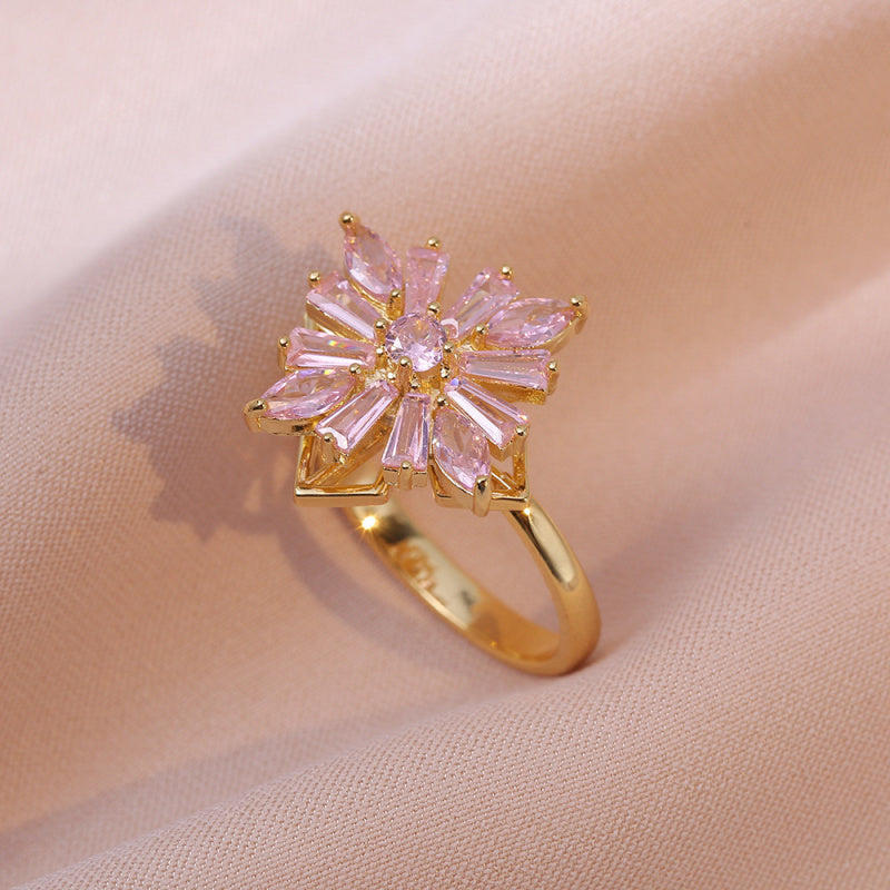 Rotating Ring for Women with Micro Paved Zircon, Elegant and Minimalist Style, Versatile Full Diamond Round Clover Ring Jewelry