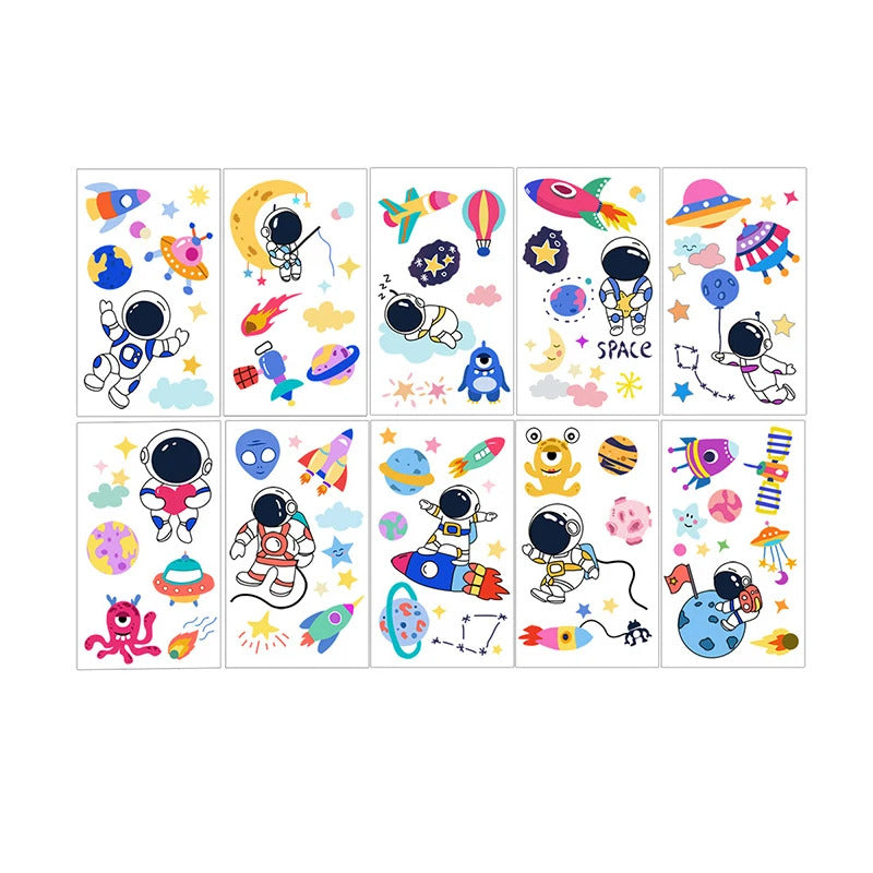 10 Pack Fake Tattoo Stickers Cartoon Temporary Tattoos Kids Arms Diy Body Art Cartoon Collection Mermaid Animals Astronaut
