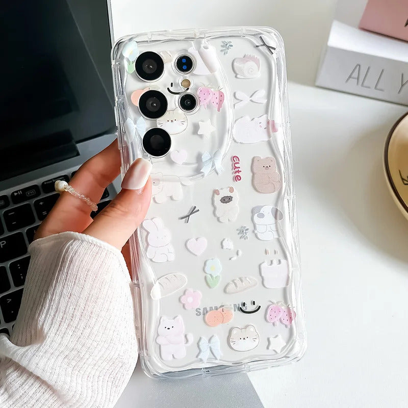 Wrst Chain Phone Case For Samsung S24 S23 S22 S21 S20 FE Plus Ultra A10S 20S 11 02 03 04 05S Cute Cat Lanyard Soft TPU Cover