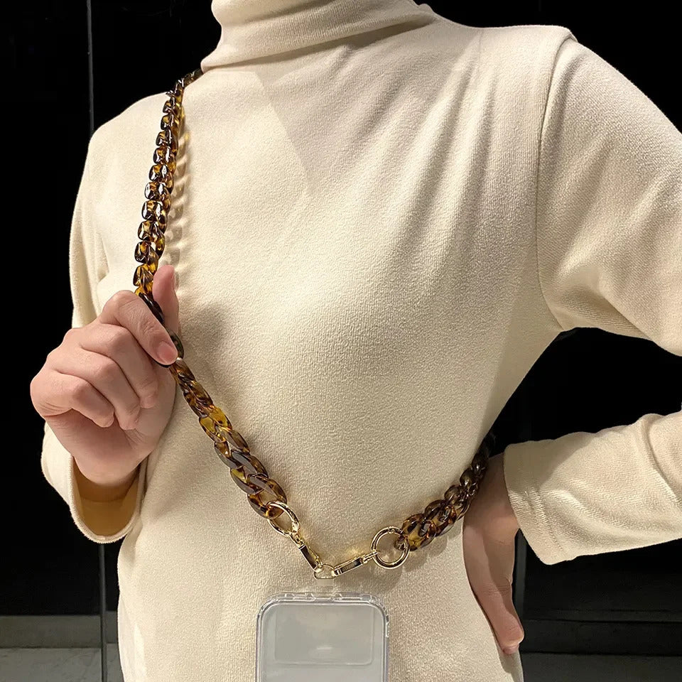 Universal Glitter Phone Lanyard Long Crossbody Necklace Chain Pearl Straps Keychain Anti-lost Sling with Patch for Phone Case