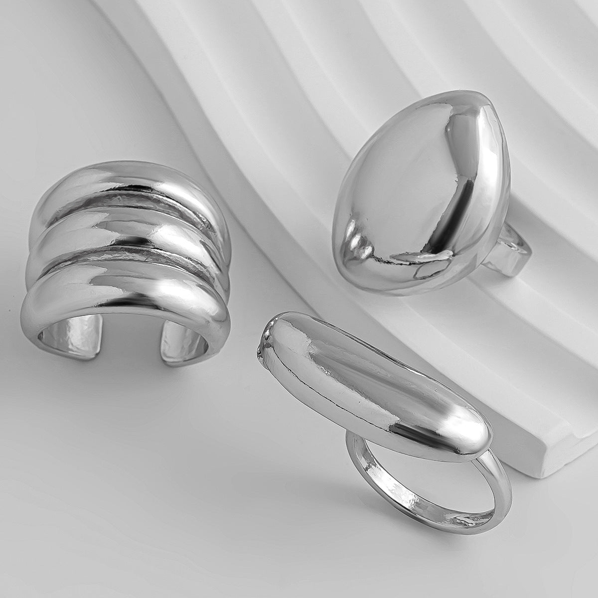 Hand Jewelry Personality Smooth Irregular Geometric Joint Ring Hip Hop Style Women's Ring Set