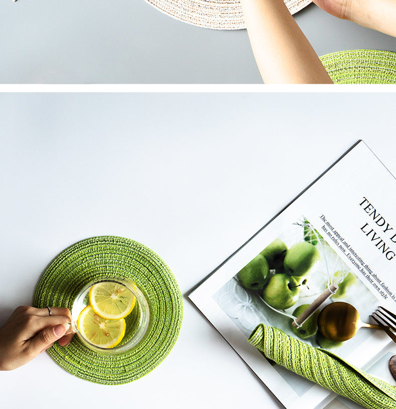 Placemat Woven Coaster Heat Insulation Mat Ins Feng Shui Kettle Mat Household Anti-scalding Dish Plate Bowl Mat Western Dining Table Mat