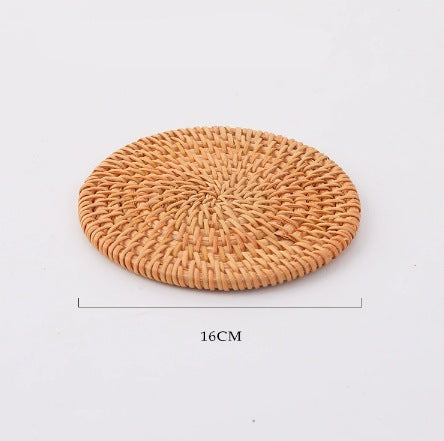 In Stock Vietnam Rattan Coaster Handmade Round Tabletop Tea Coaster Autumn Rattan Dining Table Western Food Mat Heat Insulation Tea Set Accessories