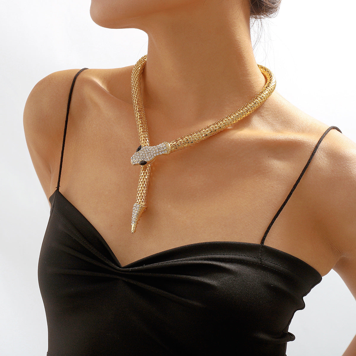 Exaggerated Snake Necklace Punk Personality Hip-Hop Style Necklace Trendy Cool Street Style Show Micro-Inlaid Choker