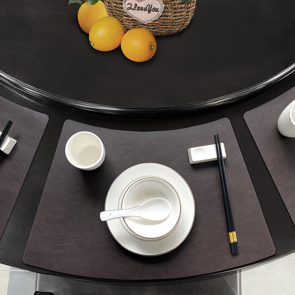 Chinese Style Household Leather Placemat Hotel Restaurant Fan-shaped Western Placemat European Cowhide Pattern Heat-resistant Dining Table Mat