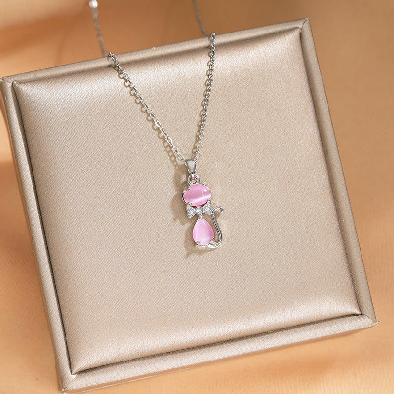 Elegant Inlaid Zircon Exquisite Titanium Steel Necklace for Women Fashionable Versatile Internet Celebrity Collarbone Chain Niche Light Luxury Jewelry