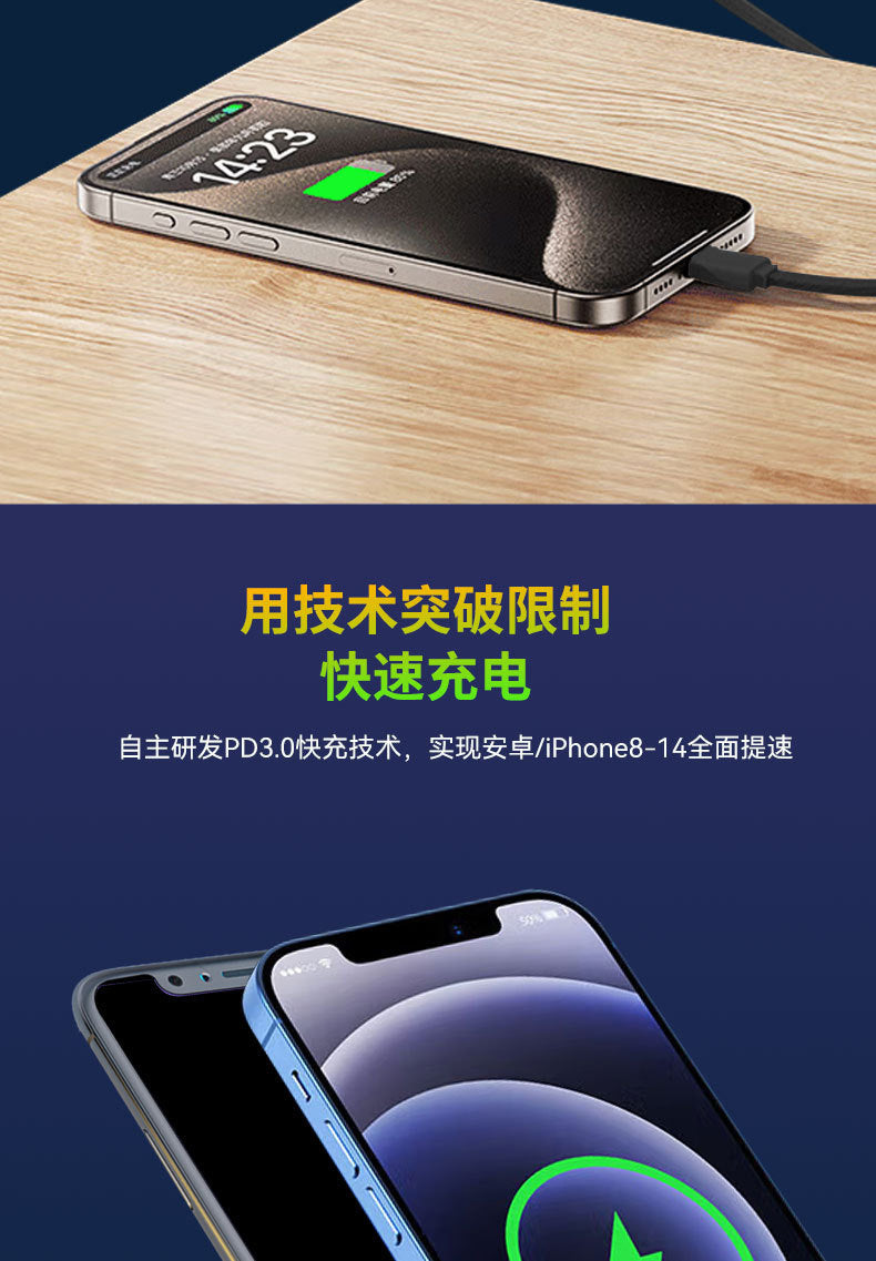 Mecha Style Fully Compatible GaN Fast Charger Compatible with Apple and Android Fast Charging Dual Retractable Cable Charger