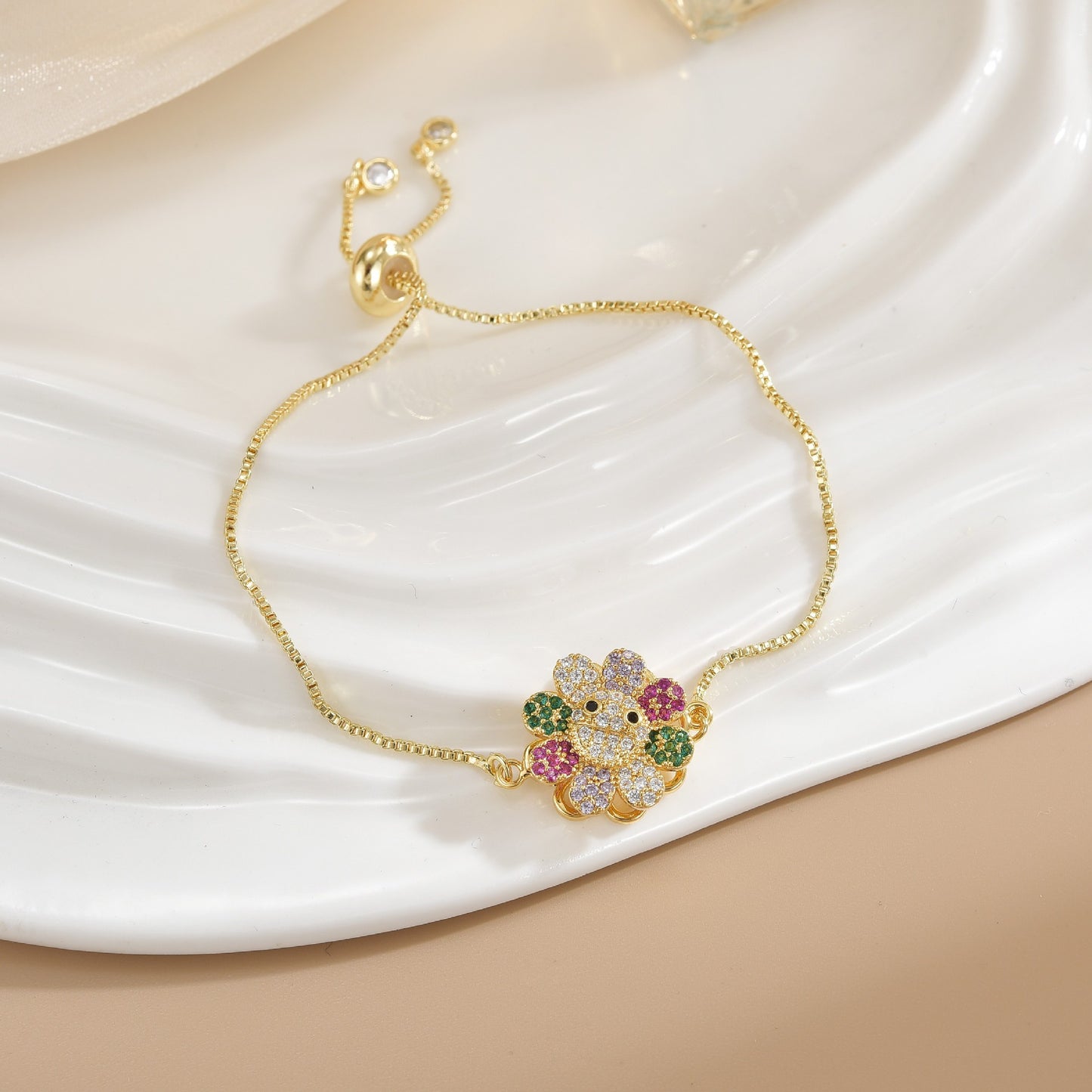 Rotatable Flower Color-Retaining Pure Copper Gold-Plated Bracelet with a Sense of Design and High-End Feel, Non-Fading Jewelry
