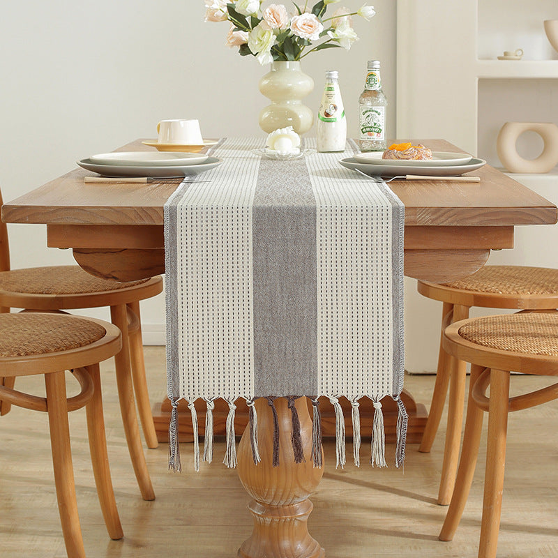 Cross-Border Trade Supply American Style Table Runner Cotton Linen Tablecloth Handmade Tassel Coffee Table Mat Home Long Table Decoration Cloth