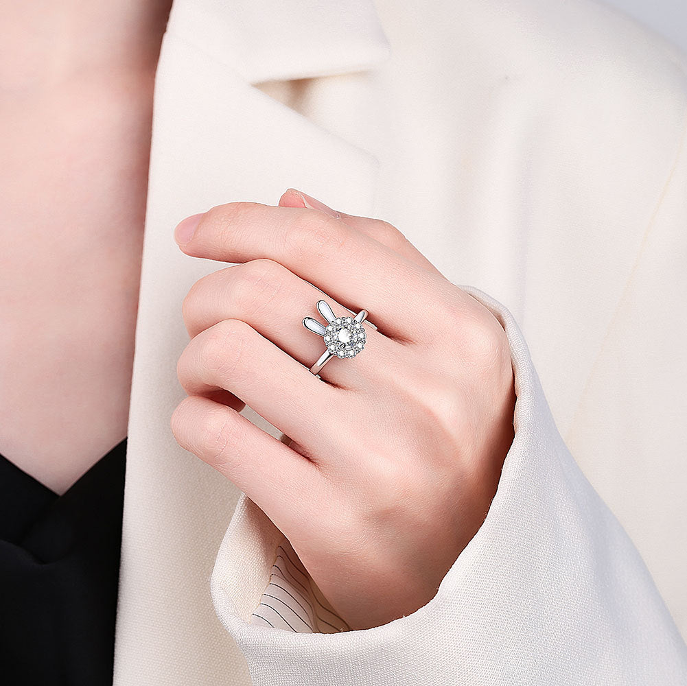 Smart Rabbit Ring for Women, Rotatable Ring, Light Luxury Niche Design, Index Finger Ring, New Trendy Style