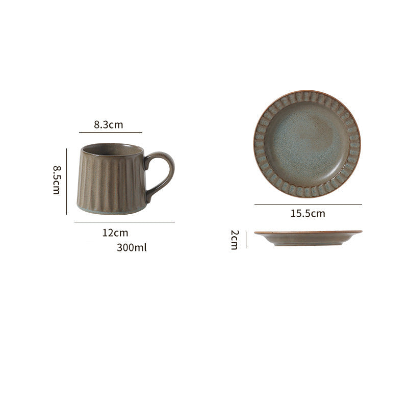 Japanese Retro Exquisite Afternoon Tea Latte Art Striped Coffee Cup and Saucer Ceramic Set Office Milk Breakfast Cup
