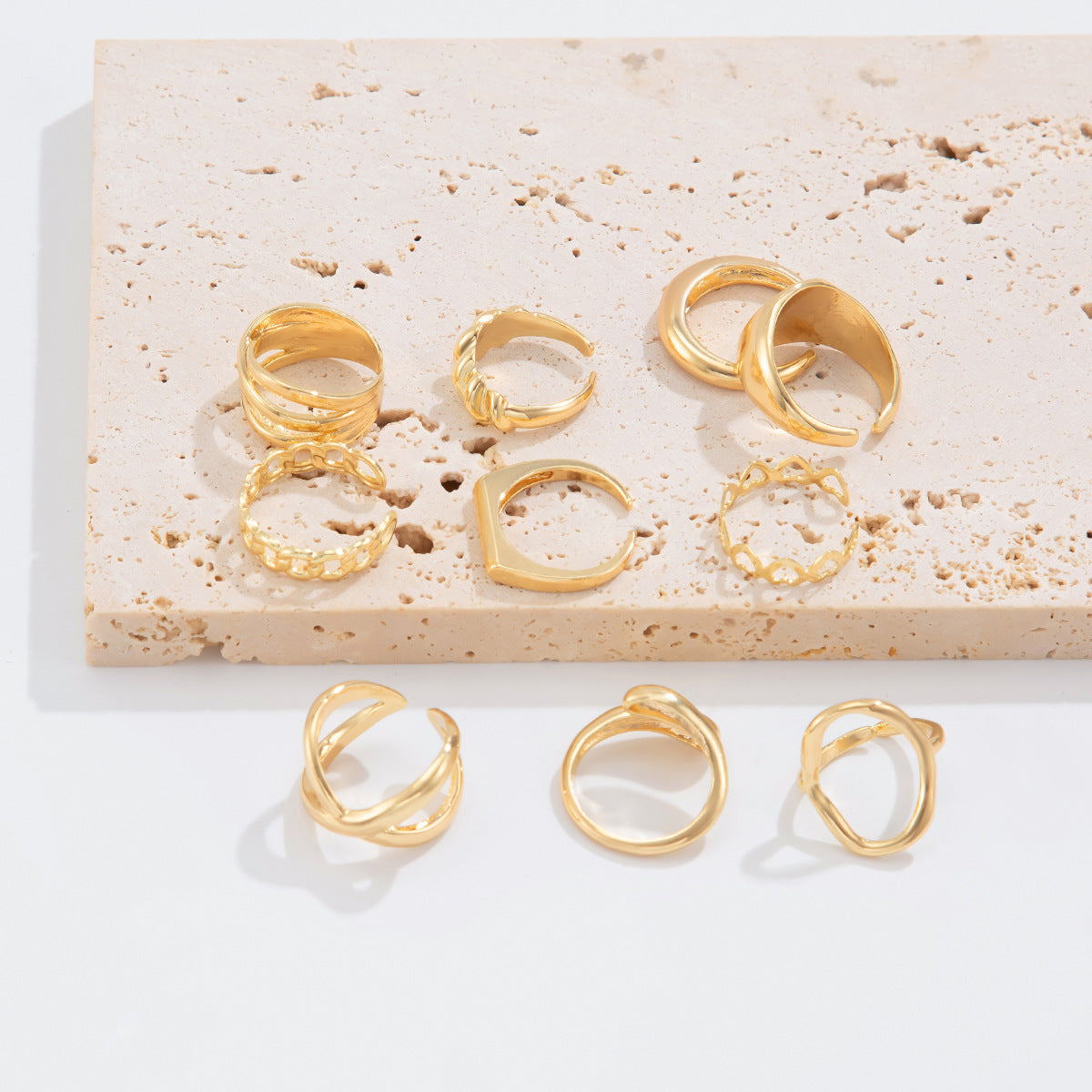 Hand Jewelry Personality Smooth Irregular Geometric Joint Ring Hip Hop Style Women's Ring Set