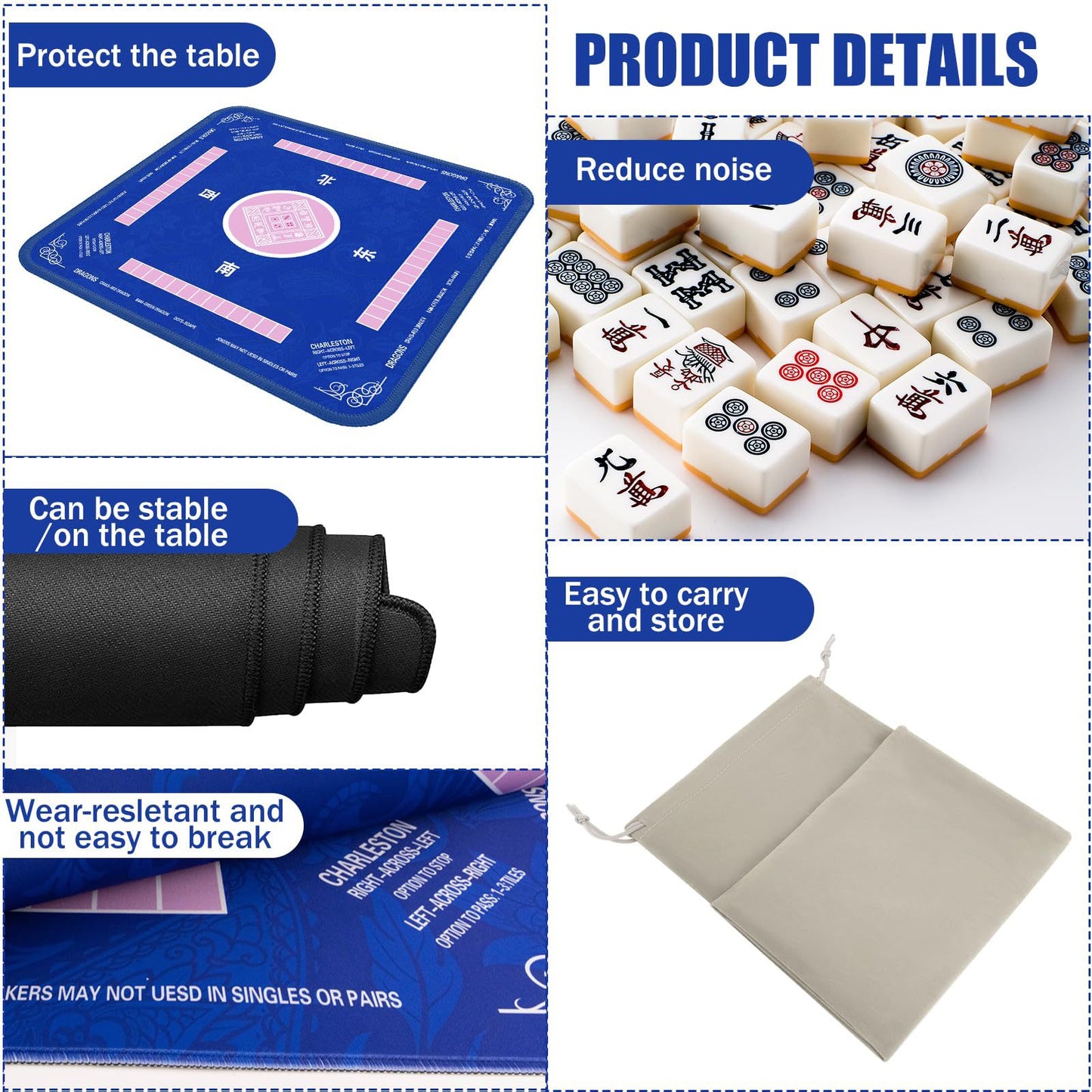 Mahjong Tablecloth Rubber Table Mat Cross-Border Amazon Anti-Slip Noise Reduction Waterproof 32.4inch Board Game Table Mat